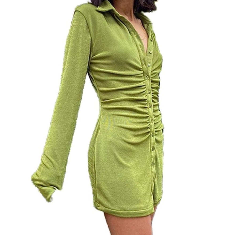 Green Velvet Ruched Dress